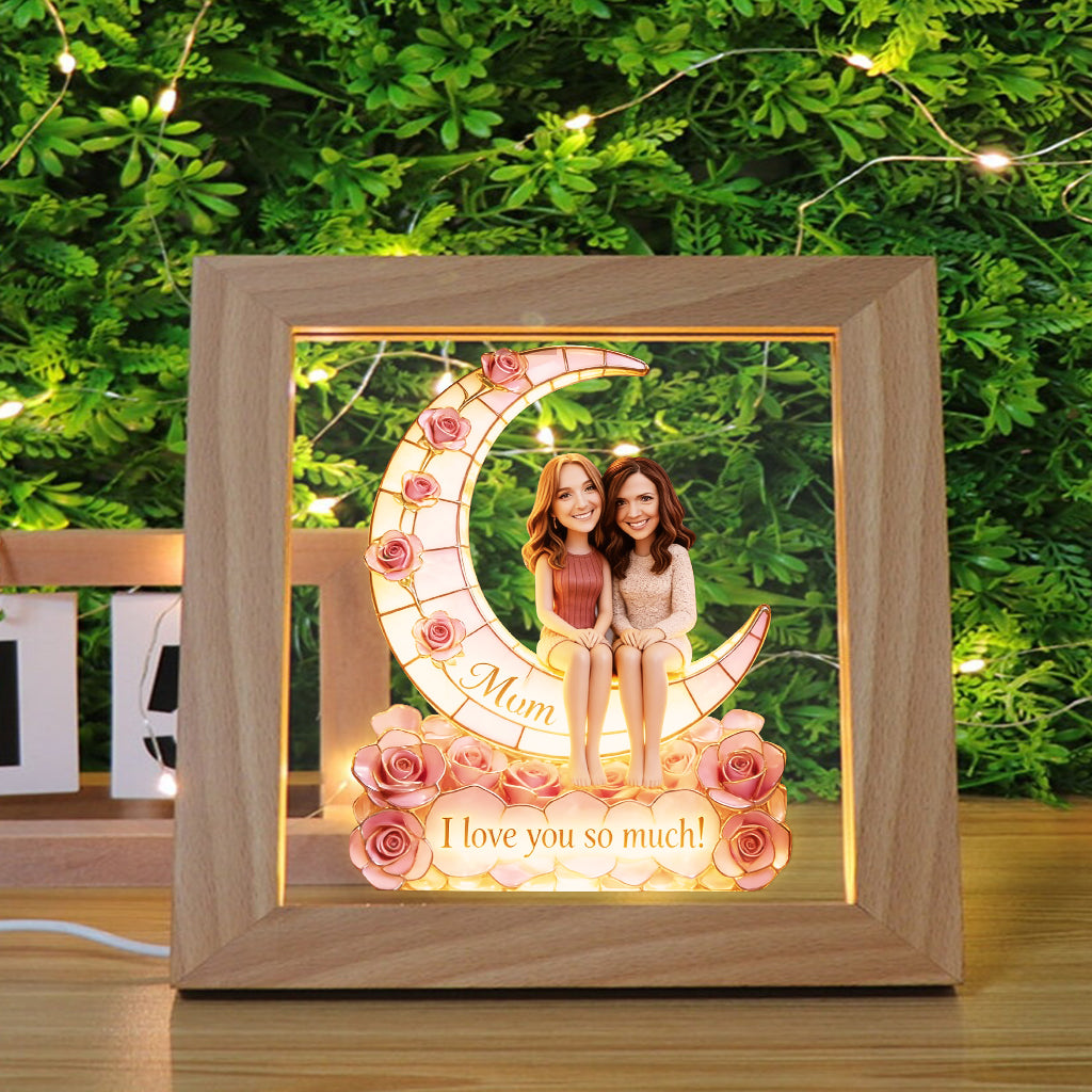 Custom Any Photo Love Mom, Grandma To The Moon - Personalized Mother Wooden Frame LED Light