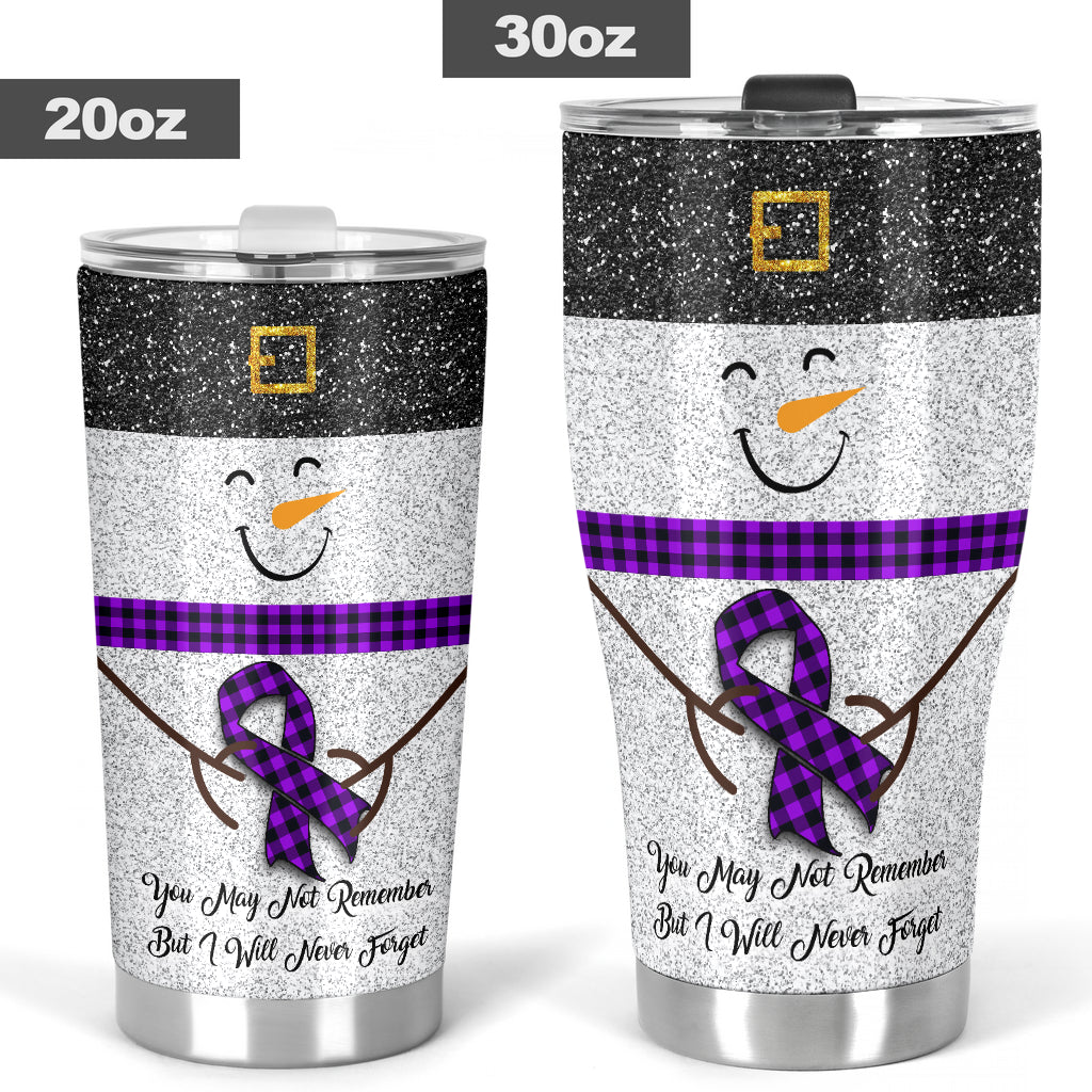 I Will Never Forget Faux Glitter Print Alzheimer Awareness Tumbler 0622