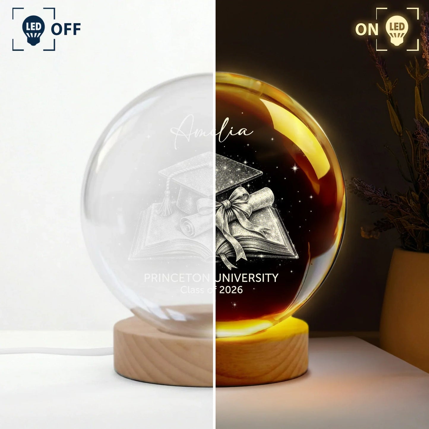 Globe Lamp Custom Graduation Keepsake with Cap Diploma Design Warm Glow Decor Unique Gift for Grad