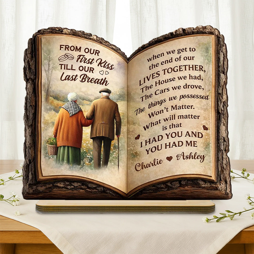 Personalized 2-Layer Wooden Plaque Open Book Couple Walking Together, Heartfelt Keepsake Decor, Unique Gift for Husband & Wife