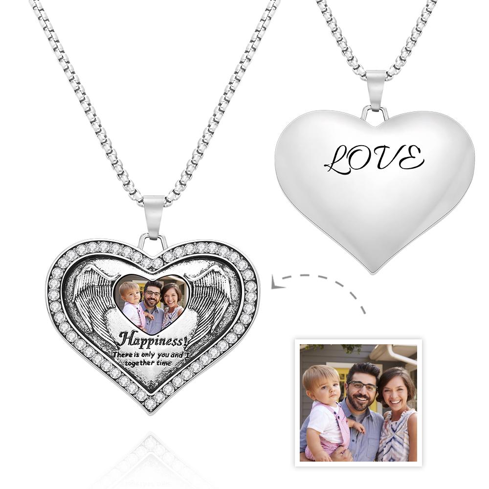 Any Photo - Personalized Memorial Heart Wing Commemorate Necklace