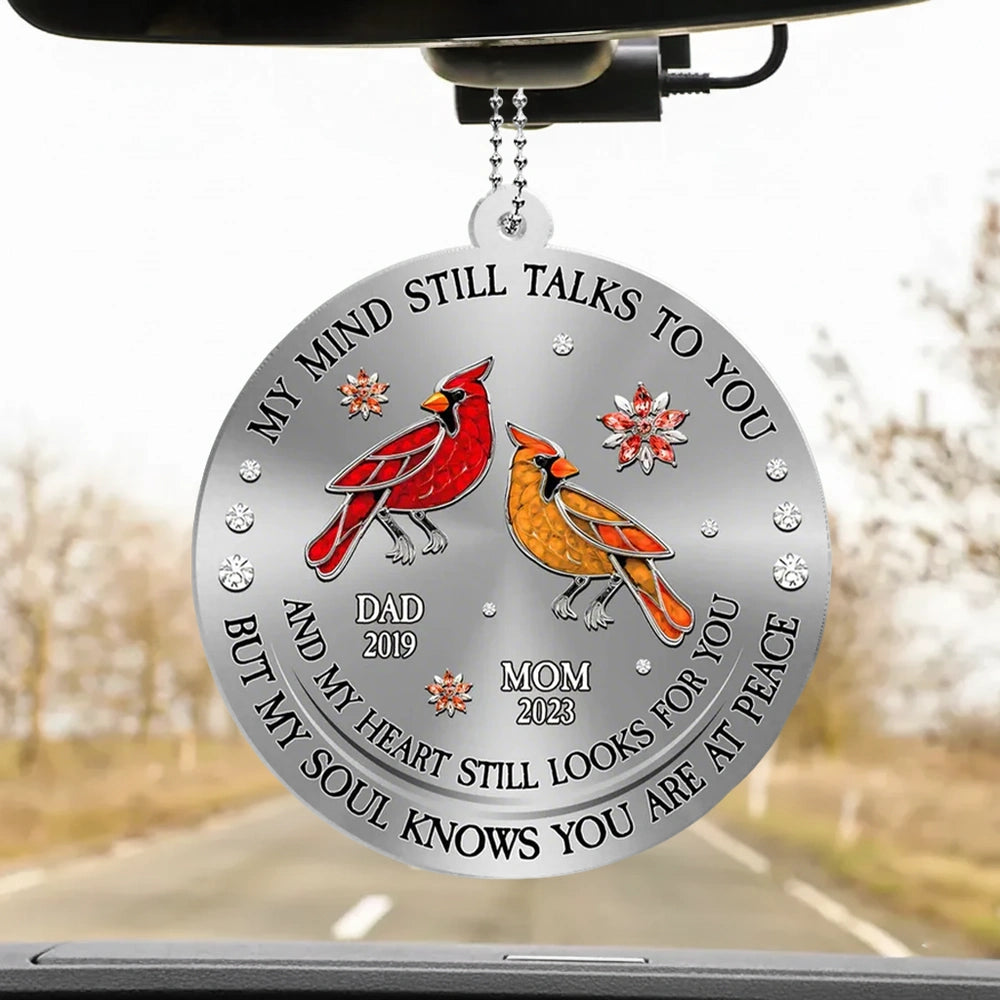 Personalized Acrylic Car Hanger Cardinal Birds Memorial Gift for Mom & Dad - A Unique Rearview Mirror Keepsake