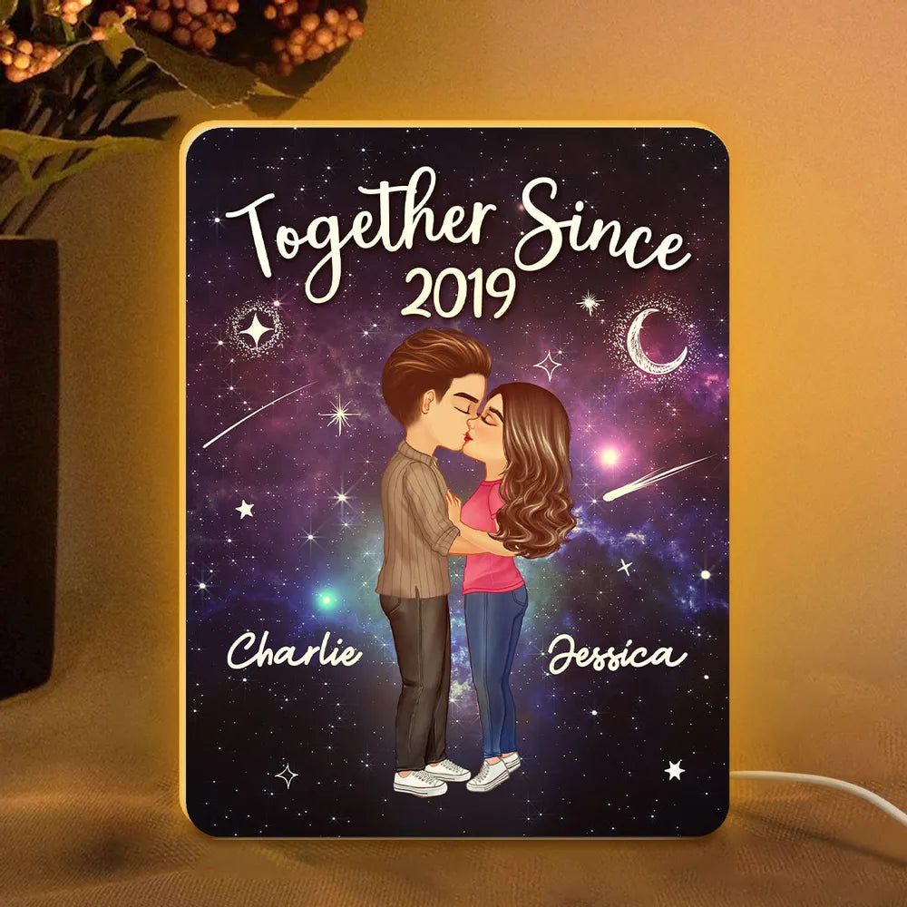 Personalized Acrylic Light Box for Couples with Galaxy Night Kiss, Soft Glow Romantic Bedroom Lamp, Unique Anniversary Gift
