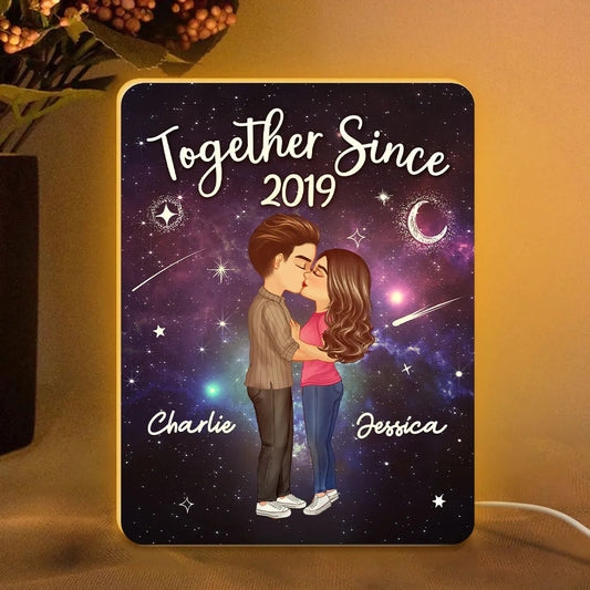 Personalized Acrylic Light Box for Couples with Galaxy Night Kiss, Soft Glow Romantic Bedroom Lamp, Unique Anniversary Gift