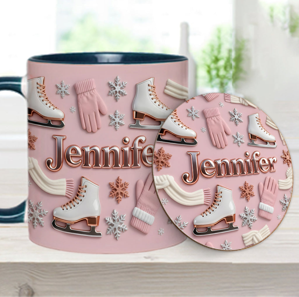 Ice Skating Makes Me Happy - Personalized Ice Skating Accent Mug & Coaster