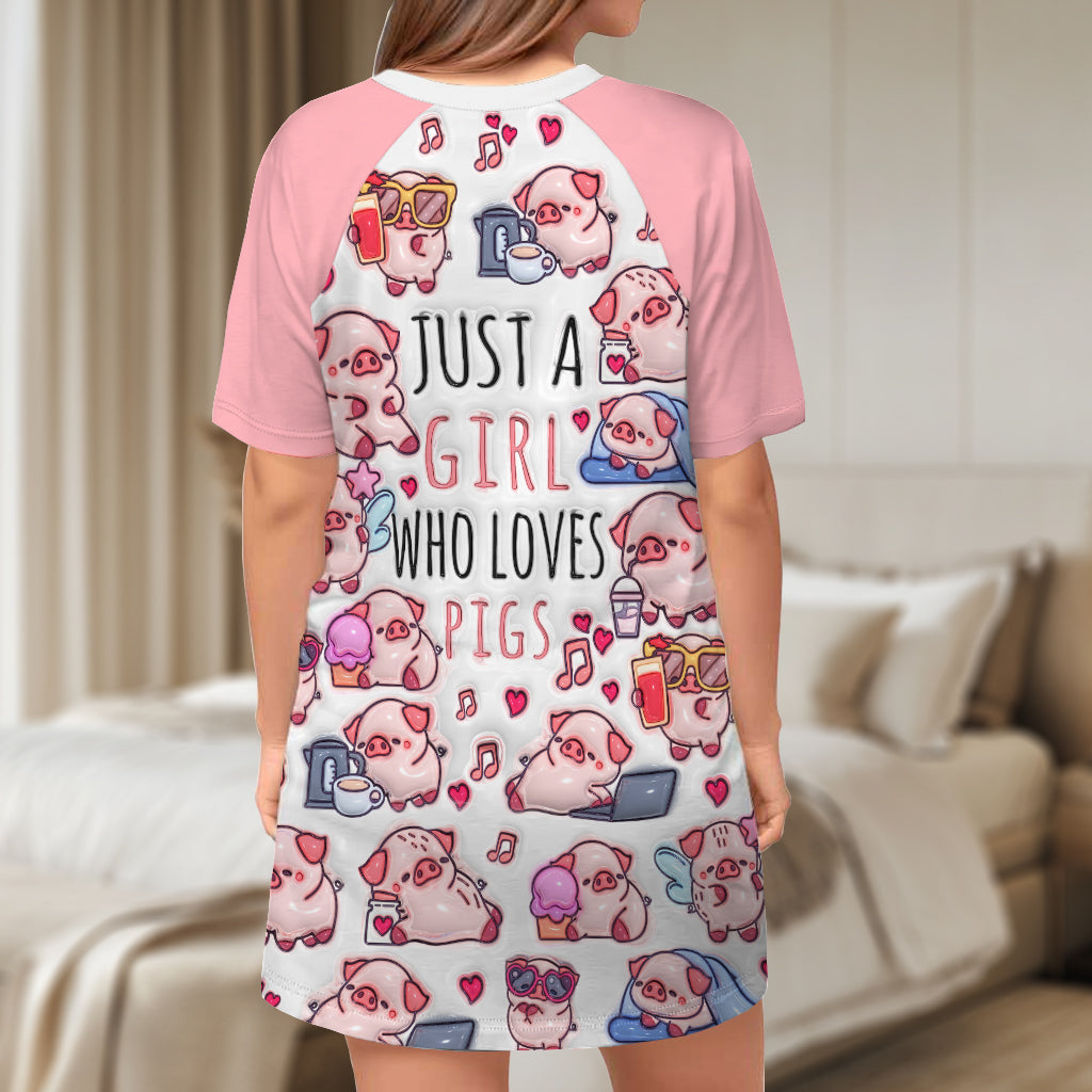 Just A Girl Who Loves Pigs - Personalized Pig Lover Sleep T-shirt Dress