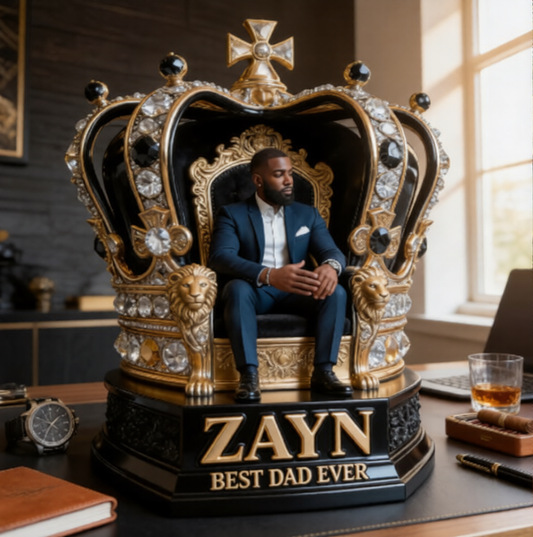 Custom King Throne Photo Figurine Statue For Black Father | Personalized Best Dad Ever Crown Sculpture | Unique Father's Day Gift for Husband Office Desk Decor