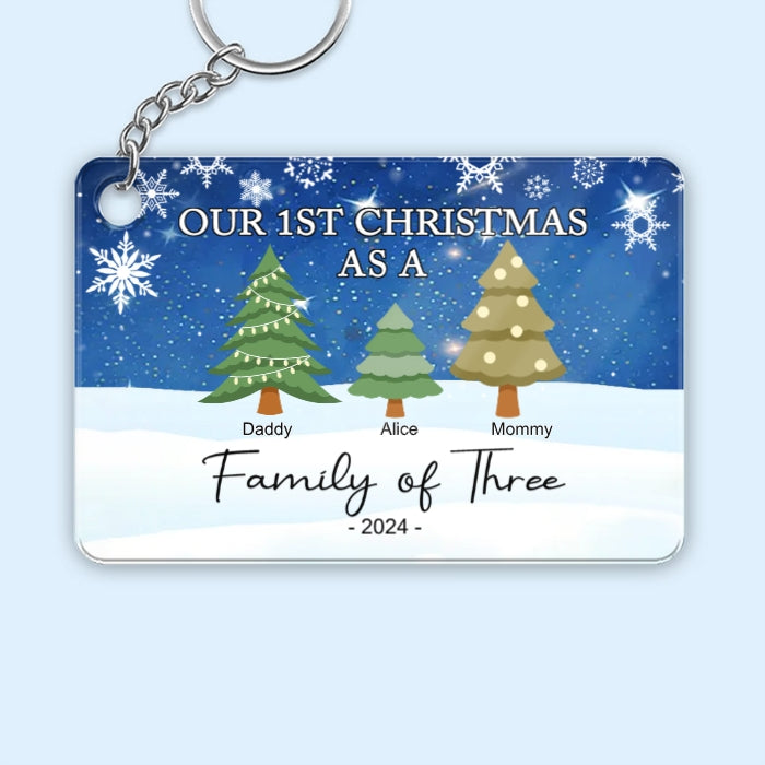 "Personalized Family of Three Ornament - Our 1st Christmas as a Family - Custom Christmas Tree Poster，Ornament，Plaque，Keychain，Pillow ，Cup