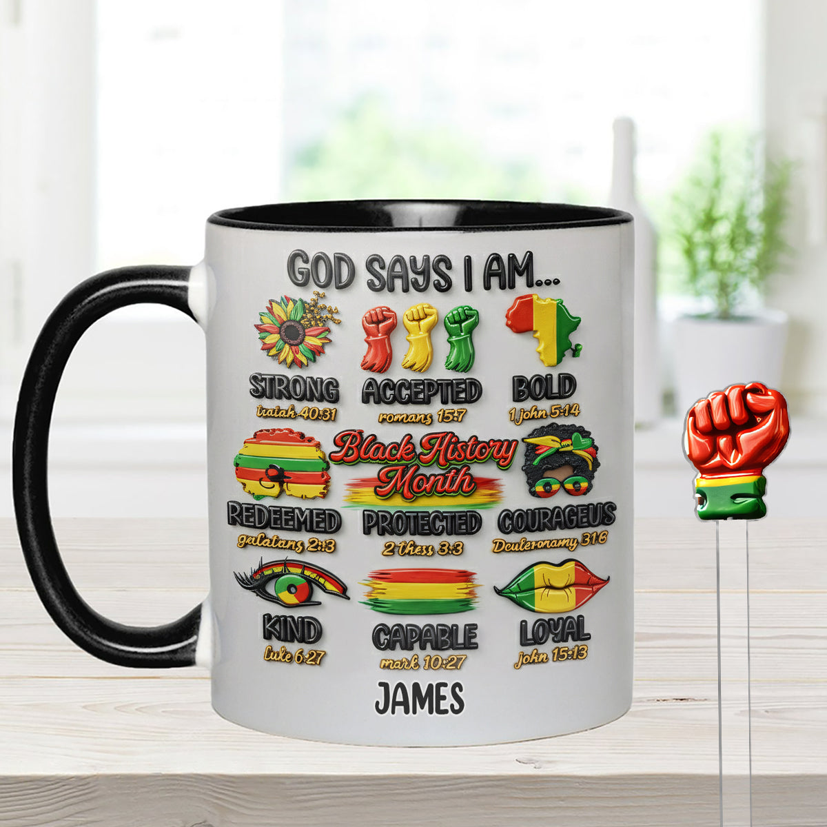 Black History Month, God Says You Are - Personalized African American Set Accent Mug With Acrylic Stirrers
