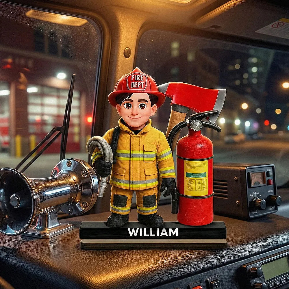 Personalized Firefighter 2-Layer Wooden Plaque with Fire Axe and Extinguisher Desk Decor Unique Gift for Firefighters