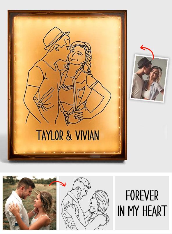 Any Name Line Art - Personalized Couple Line Art Lamp