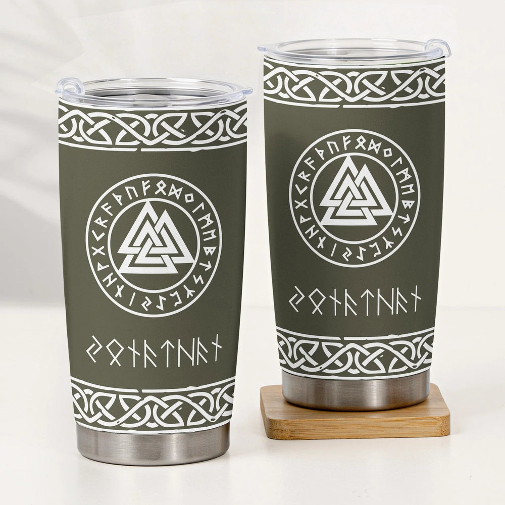 Norse Mythology Insulated Travel Tumbler, Personalized Rune Name Look - Sleek Celtic Knot Style, Creative Gift for Any Viking Fan