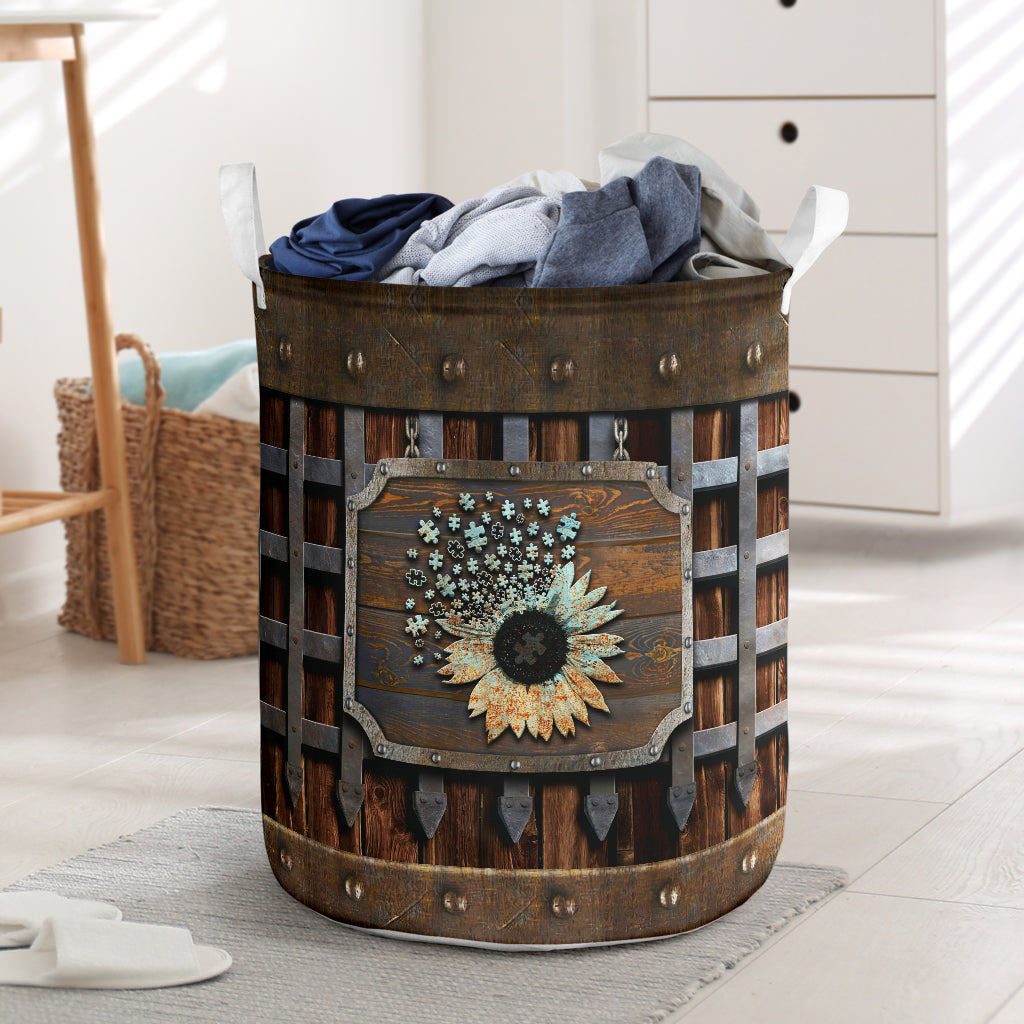 Autism Awareness Faux Wood Pattern Print Autism Awareness Storage Basket 0622