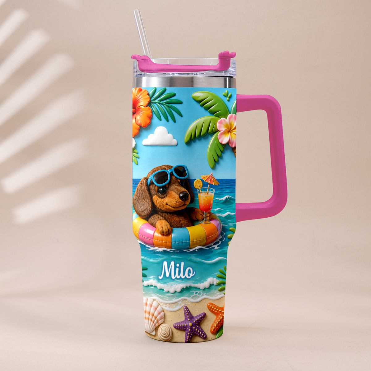 Any Photo Summer Vibes - Personalized Dog Tumbler With Plush Charm