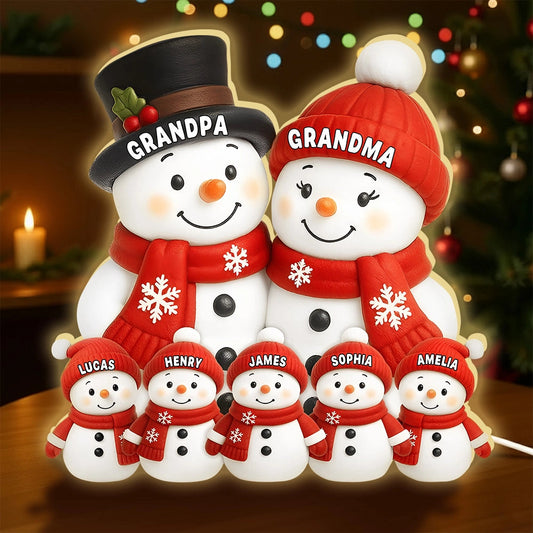 Acrylic Light Box - Cute Snow Family, Soft Light for Winter Nights and Party Decor, Creative Gift for Grandma and Grandpa