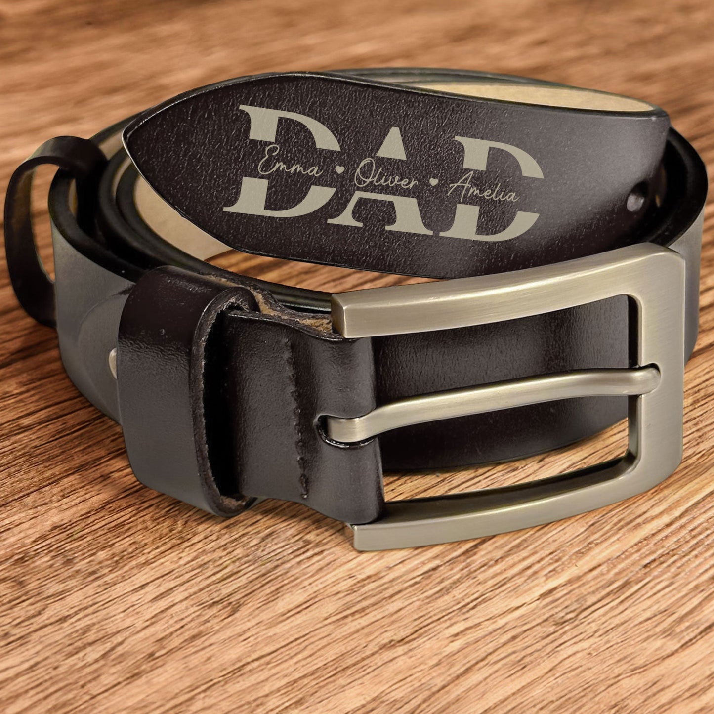 “Dear Dad” Personalized Belt – We Love & Appreciate You, Adjustable Brown Leather