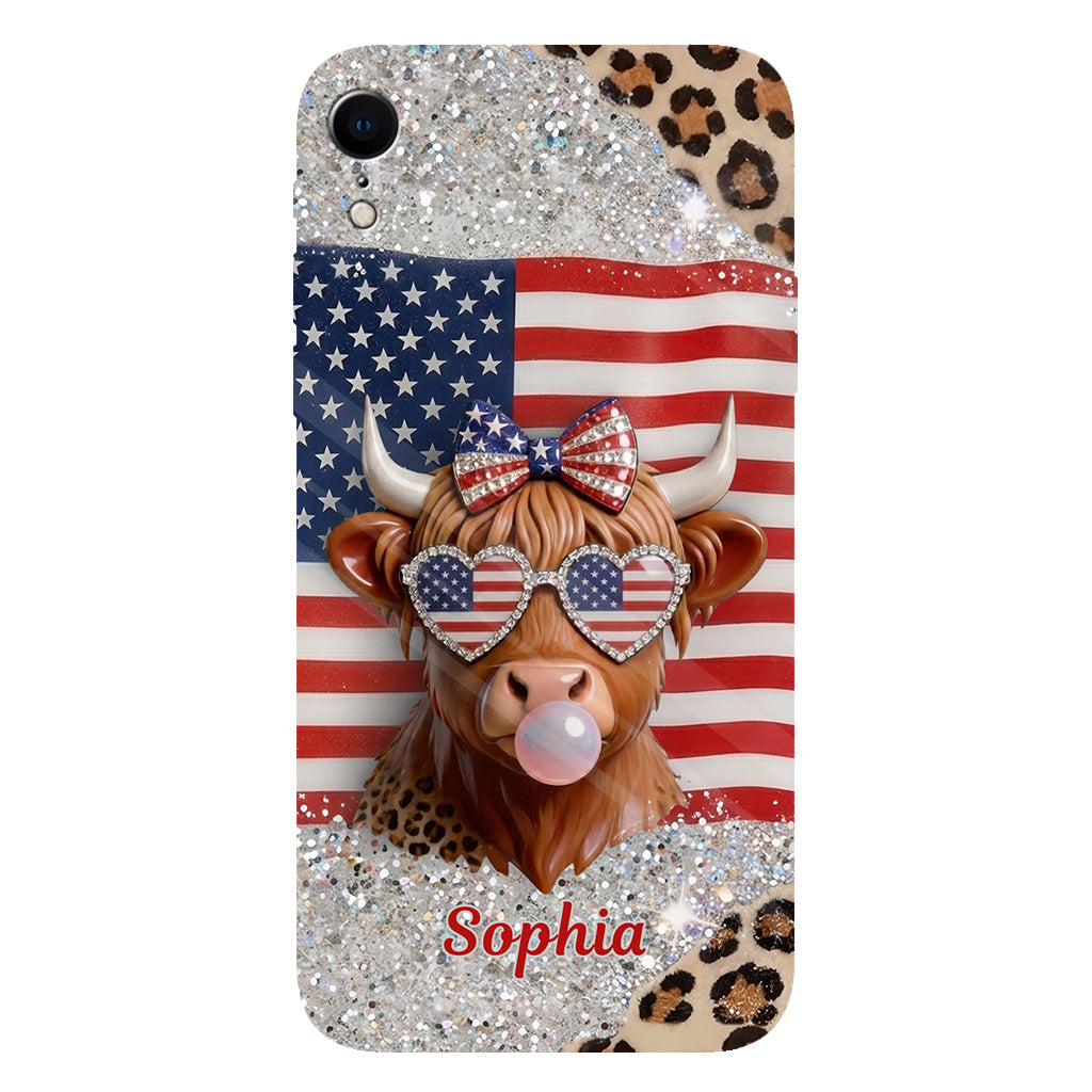 Highland Cow Patriotic - Personalized Highland Cow Full Print Phone Case & Phone Grip
