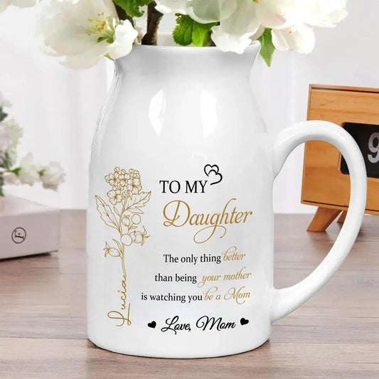 Personalized Handled Vase & Ceramic Mug - Heartfelt Gift for Daughter from Mom – Elegant Keepsake for Mother's Day & Special Occasions