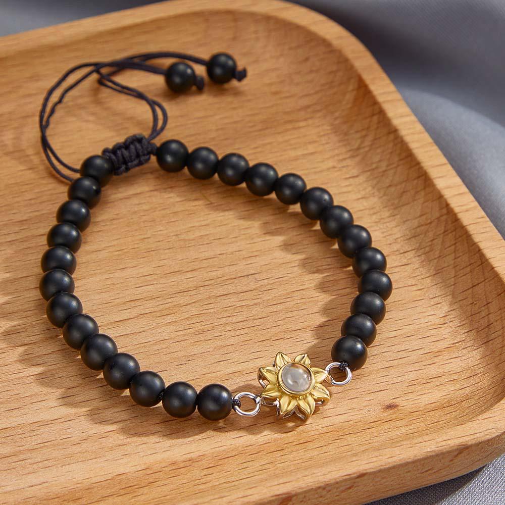 Flower For You - Personalized Photo Projection Beads Bracelet With Sunflower