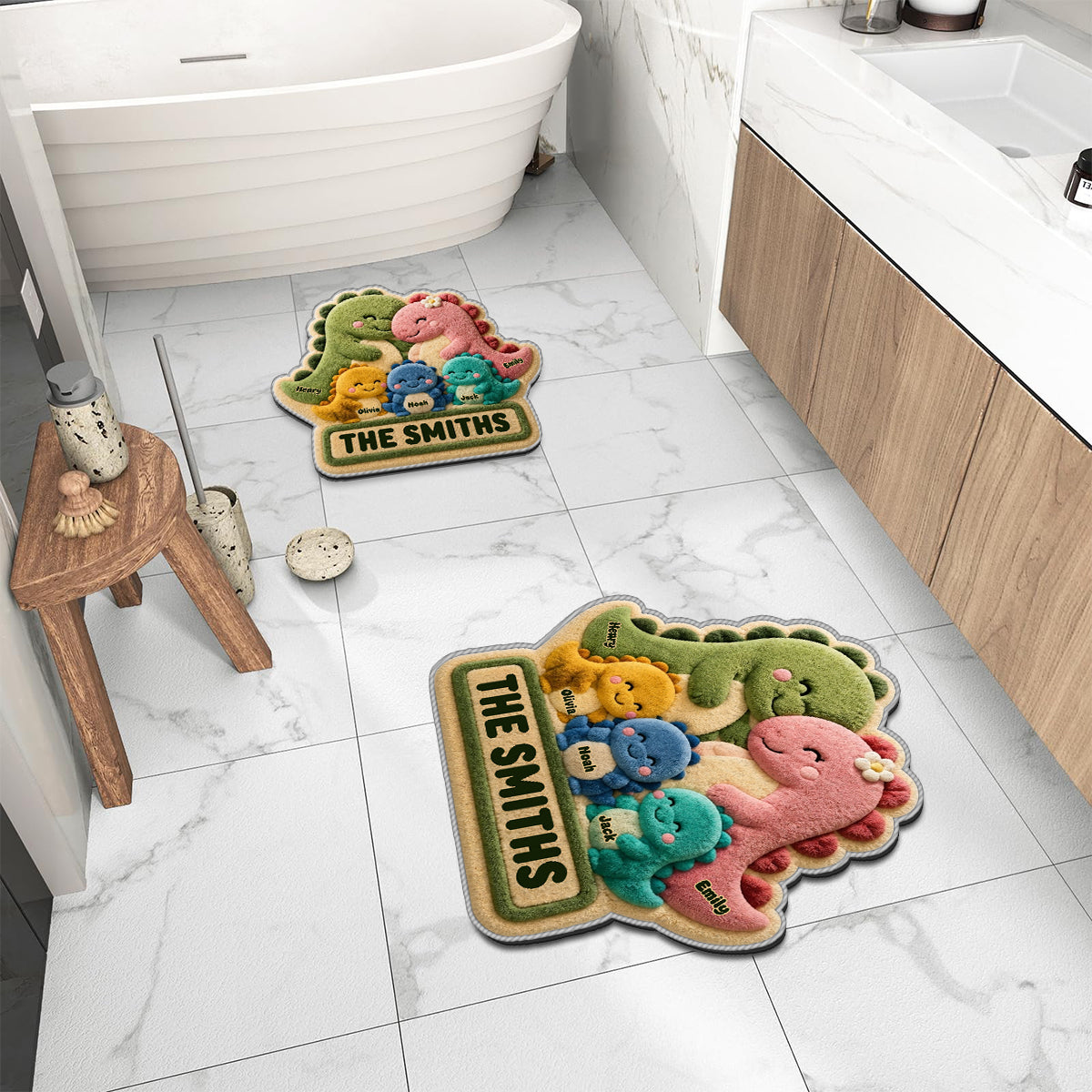 Happy Dinosaur Family - Personalized Family Non-Slip Tufted Rug