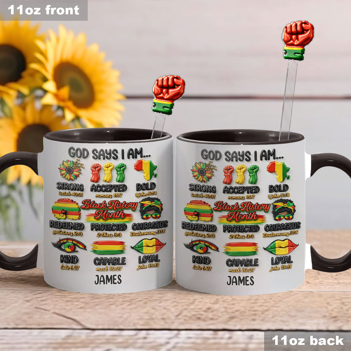 Black History Month, God Says You Are - Personalized African American Set Accent Mug With Acrylic Stirrers