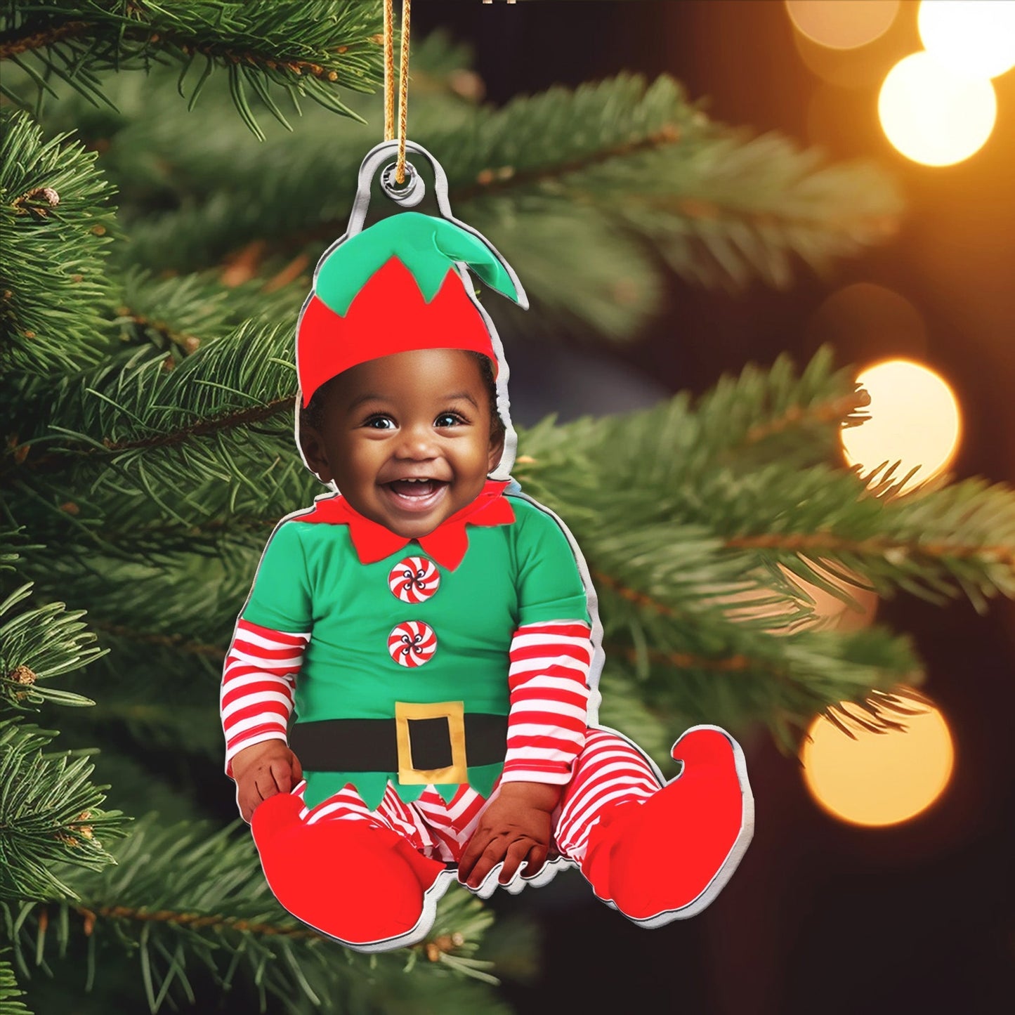 Christmas Baby Elf Acrylic Ornament - Fun Personalized Gift