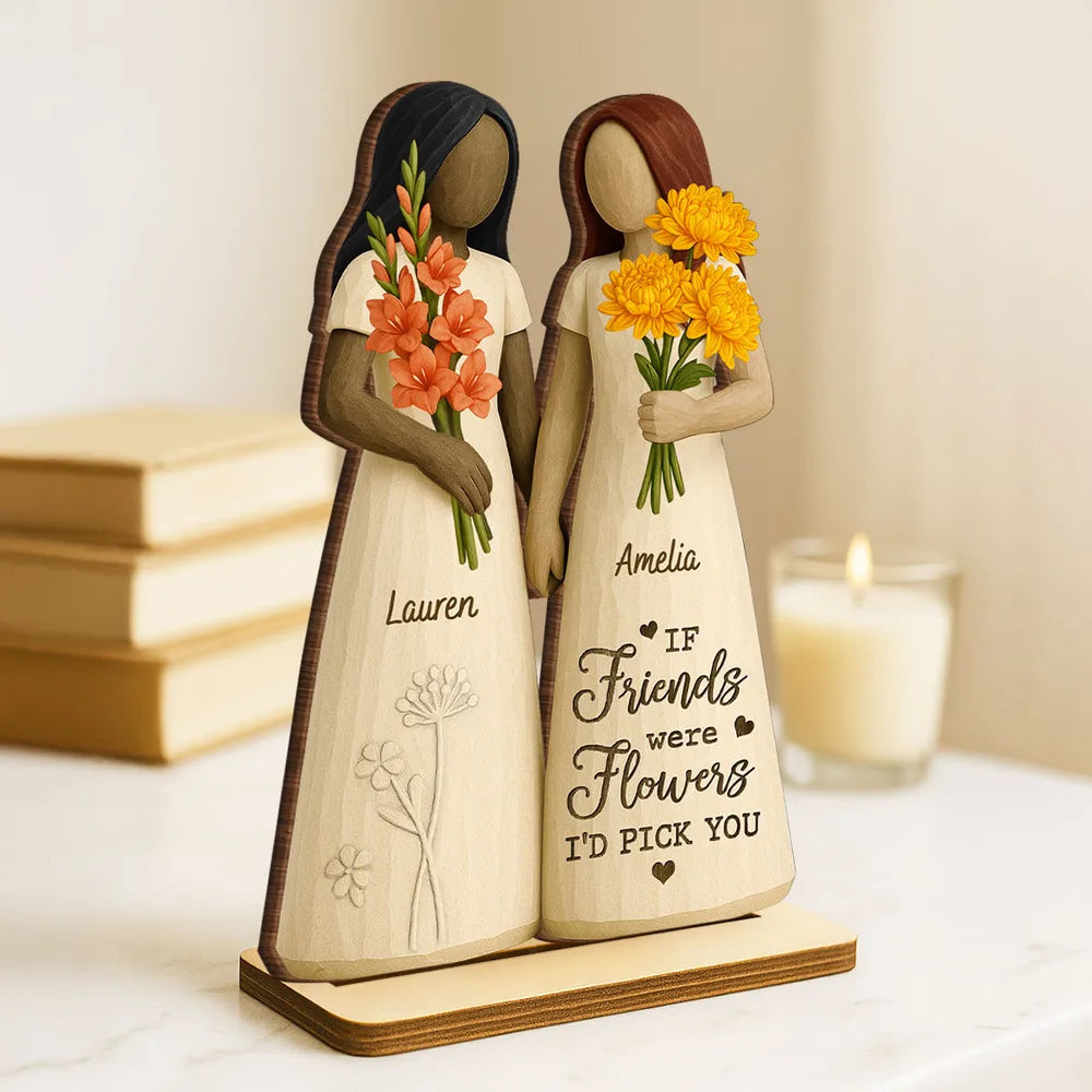 Wooden Plaque for Best Friends – Hand-in-Hand figurine with flowers, cozy mantel décor and heartwarming keepsake, perfect gift to celebrate lifelong friendship