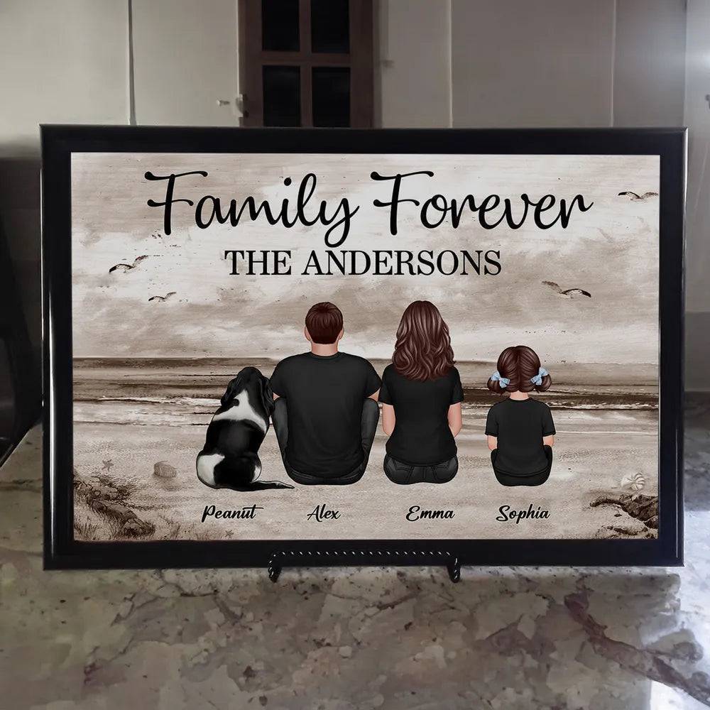 Family Forever Beach Design - Personalized Poster, Keychain, Wallet Card, and Pillow, Unique Gift