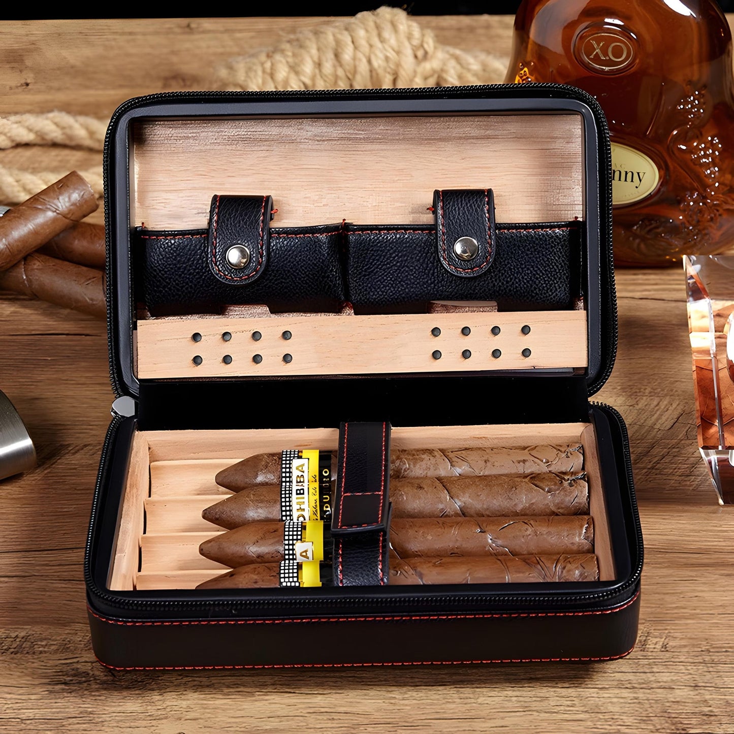 I Like Whiskey And Cigars - Personalized Whisky Travel Cigar Humidor Case