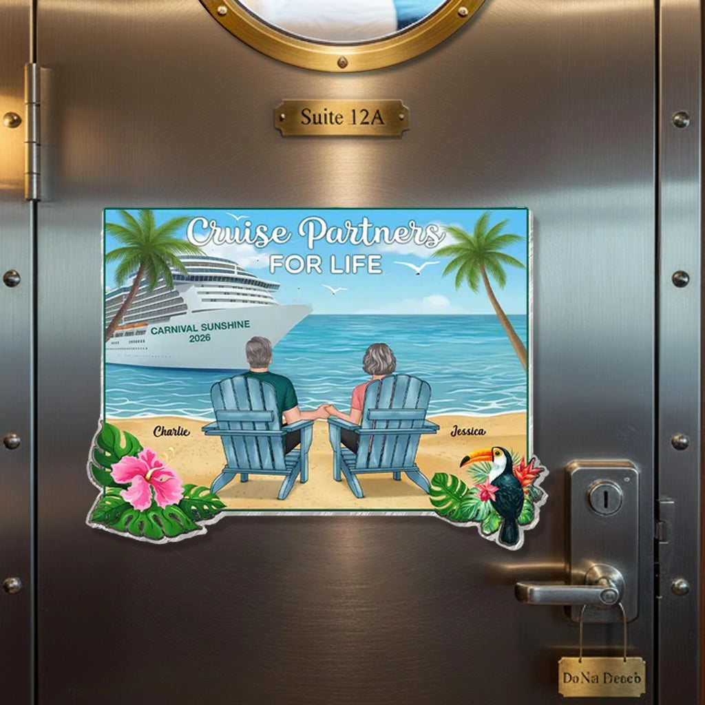 Acrylic Magnet Personalized Cruise Beach Scene - Back View Couple in Adirondack Chairs, Sweet Romantic Gift for Couples