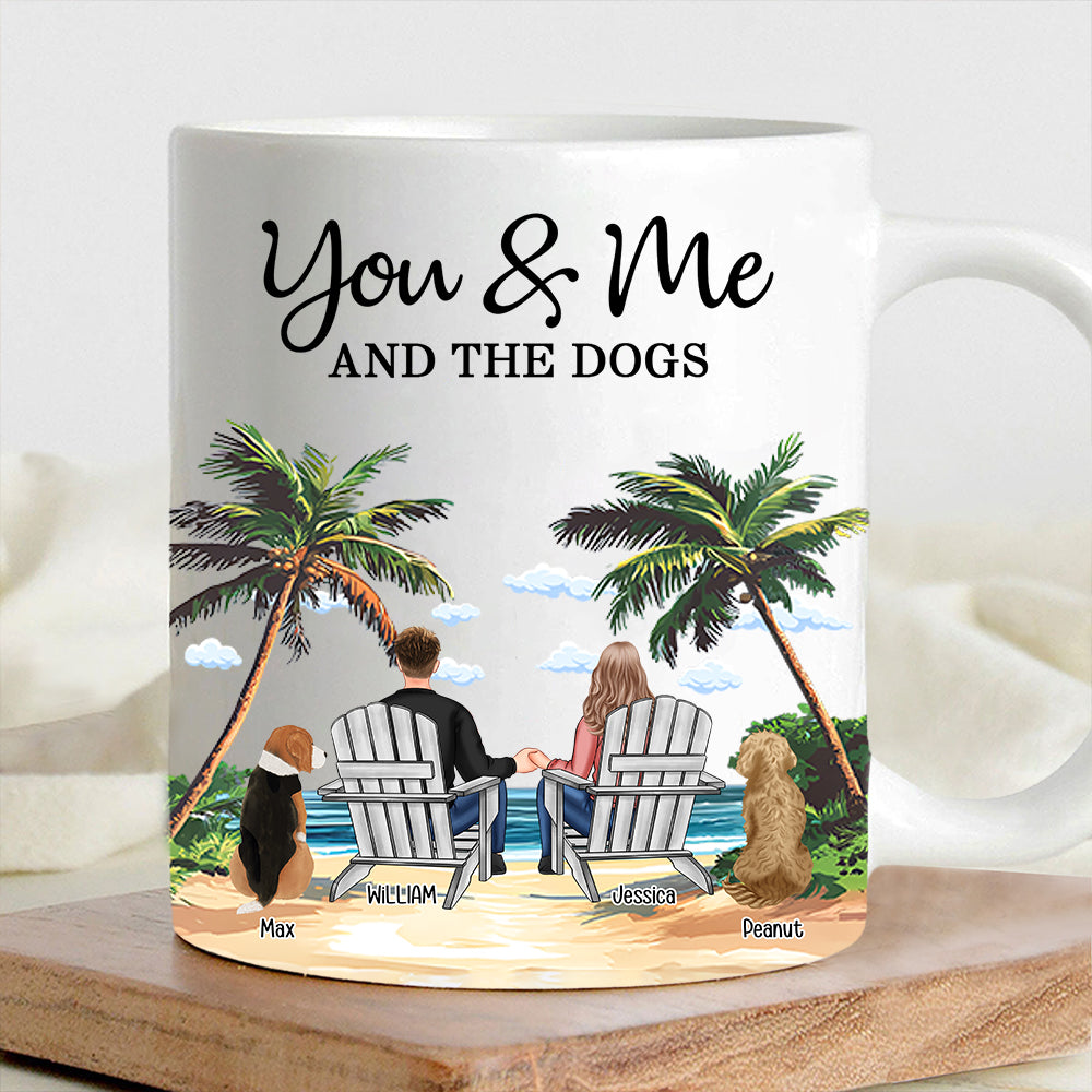 Personalized White Ceramic Mug – You & Me and the Dogs, Custom Mug for Couples with Their Dogs, Perfect Gift for Dog Lovers,