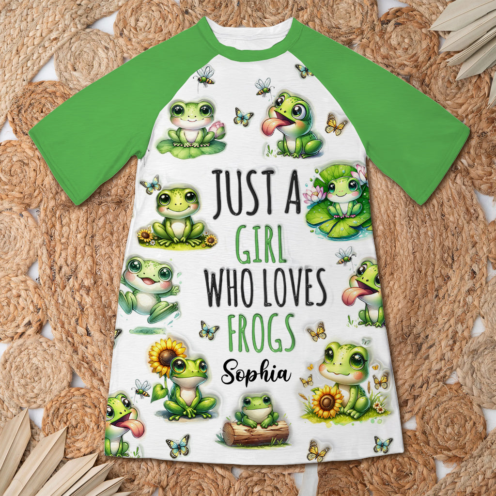 Just A Girl Who Loves Frogs - Personalized Frog Sleep T-shirt Dress