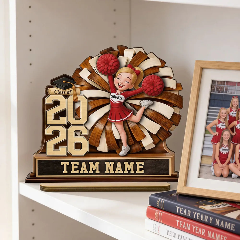 Personalized 2-Layer Wooden Plaque Cheerleader Graduation Decor With Class of and Team Name, Unique Gift
