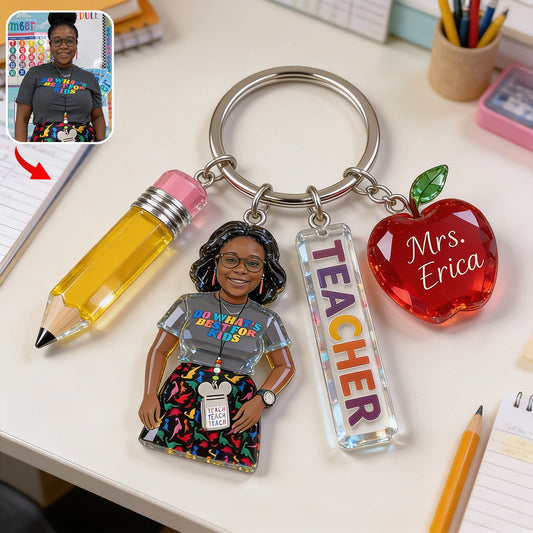 Custom Any Photo Gift For Teacher/Educator - Personalized Teacher Premium Keychain With Charms