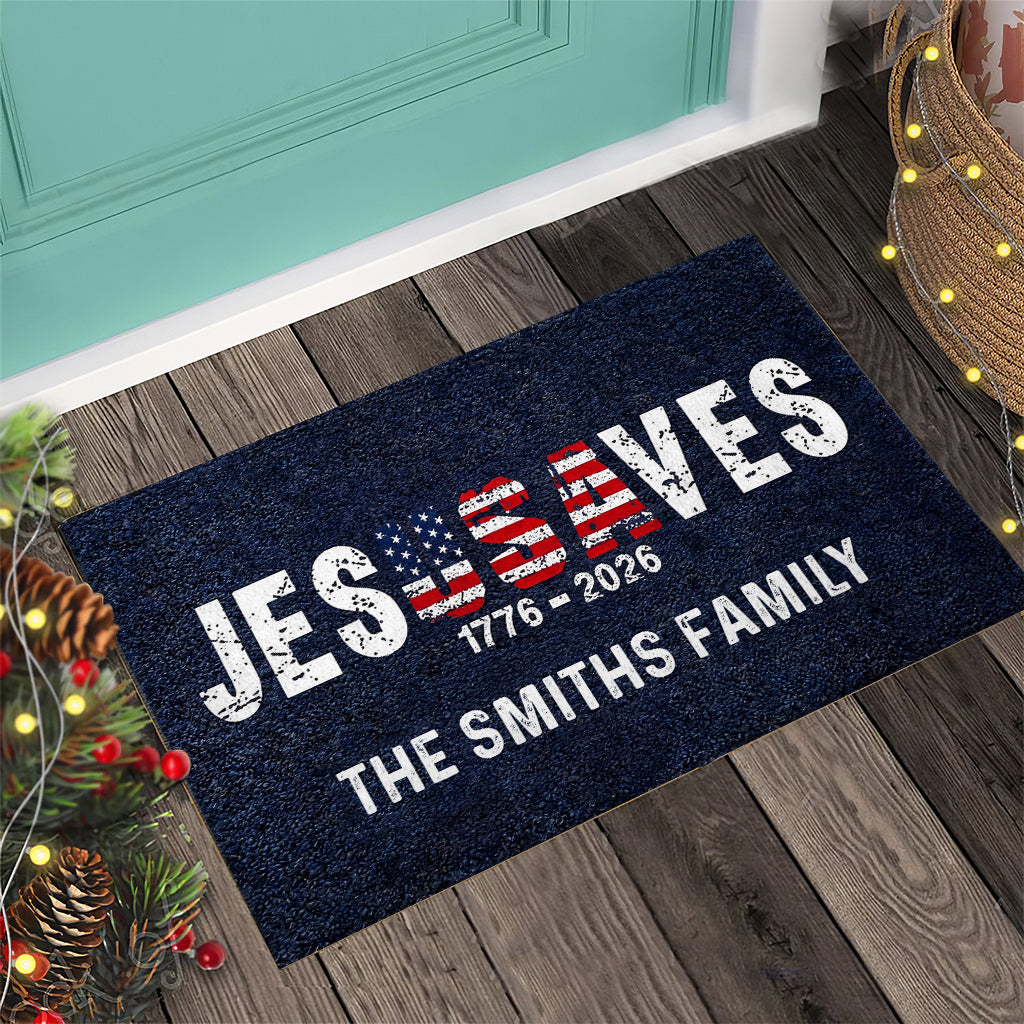 Jesus Saves 1776 - 2026 - Personalized Christian Doormat