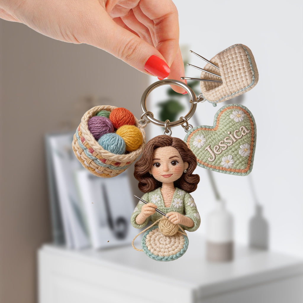 Custom Any Photo - Personalized Crocheting Premium Keychain With Charms
