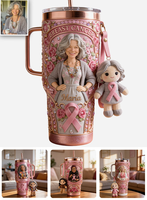 Hope Strength Love - Personalized Breast Cancer Awareness Tumbler With Plush Charm