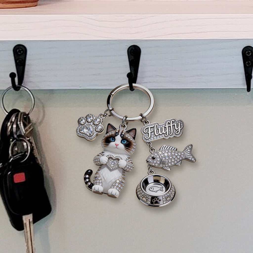 I Love My Cat - Personalized Cat Premium Keychain With Charms