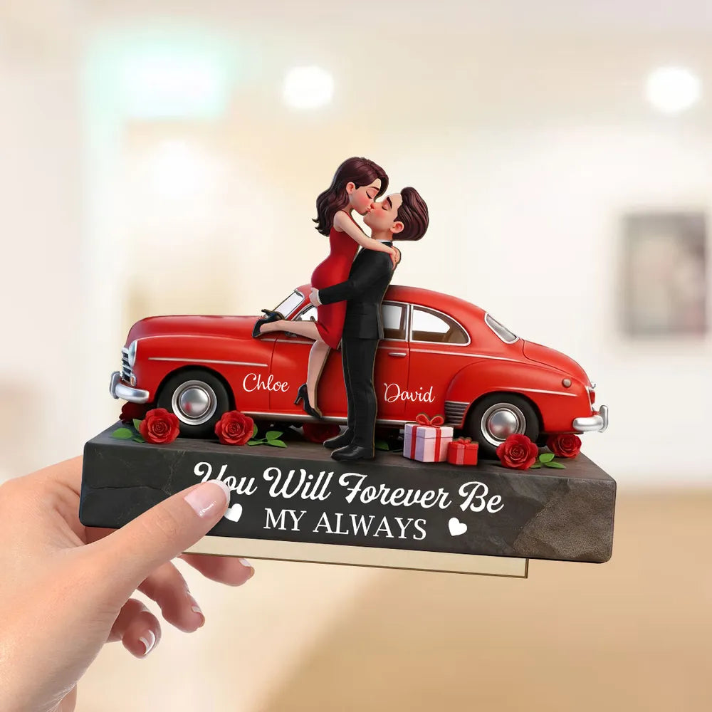 You Will Forever Be My Always Personalized 2-Layer Wooden Plaque Sweet Couple Kiss Scene Heartfelt Anniversary Gift