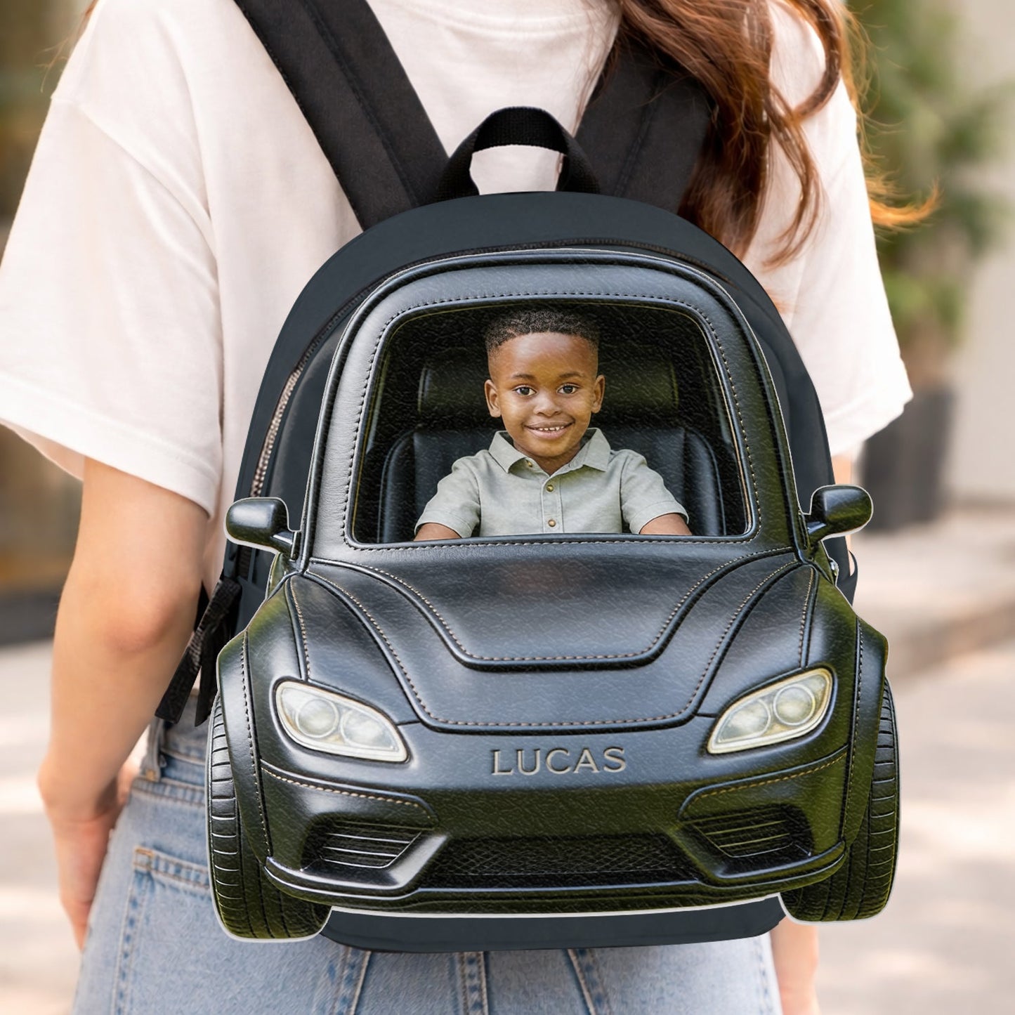 Custom From Photo And Vehicle - Personalized Kid Changeable Leather Patch Backpack