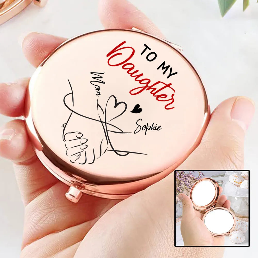 To My Daughter Metal Compact Mirror, Heartwarming Quote Mirror for Purse, Personalized Unique Gift From Mom She'll Carry Daily