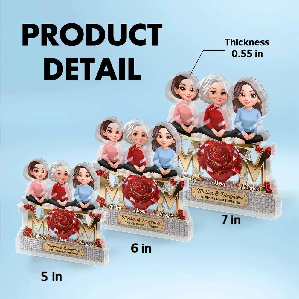 Personalized Shaped Acrylic Block Plaque Mom & Daughters Rose Design for Shelf Decor, Unique Gift for Mom