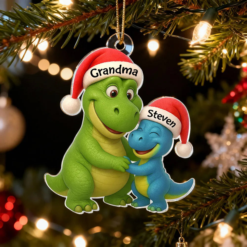 Custom Christmas Dinosaur Family Ornament with Hug Design