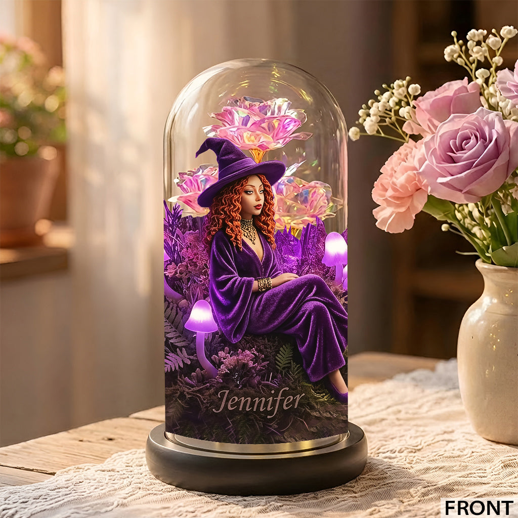 Enchanted Forest Mushroom - Personalized Witch Glowing Roses Glass Dome
