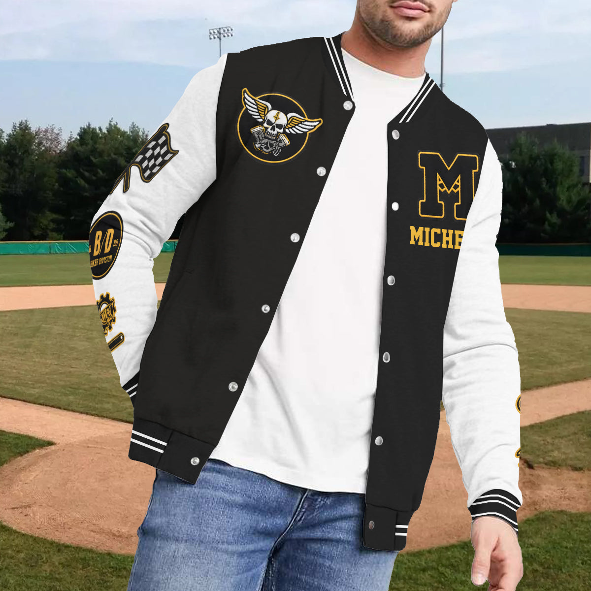 Bikers Go Chrome - Personalized Biker Varsity Jacket
