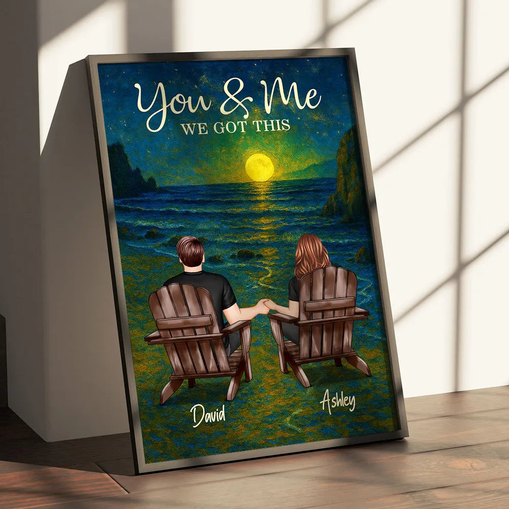 Personalized Poster for Couple with Sunset Beach Scene, Romantic You & Me Art, Unique Gift for Husband, Wife or Partner