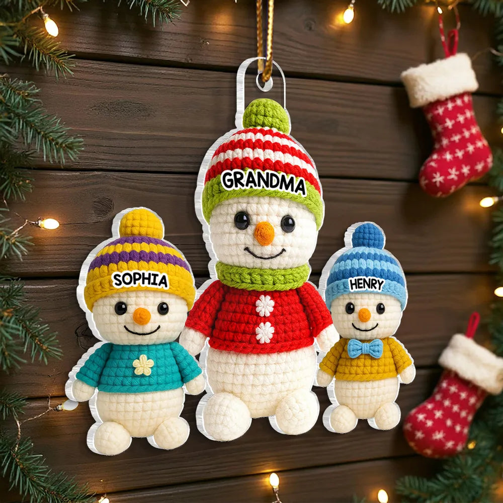 Acrylic Ornament with Snowman Family Design | Clear Printing & Premium Texture, Perfect Gift for Family & Christmas Tree Decoration