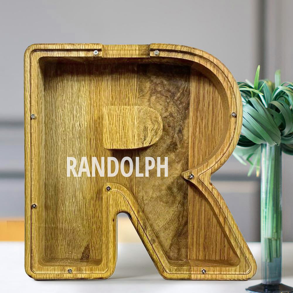 Custom Initial And Name - Personalized Letter And Name Tung Wooden Piggy Bank