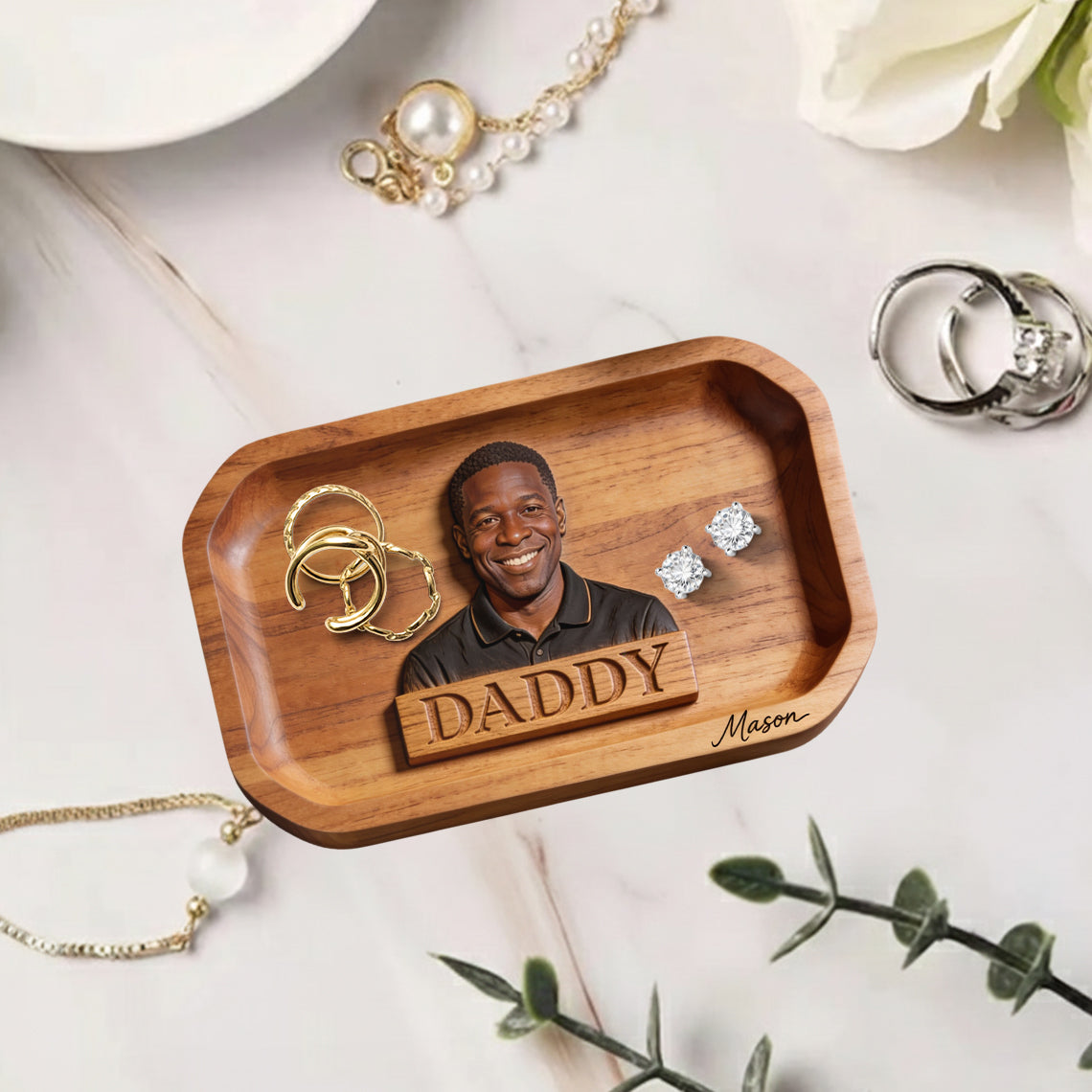 Dad Papa Everything Tray — From Real Photo - Personalized Father Catch-All Tray