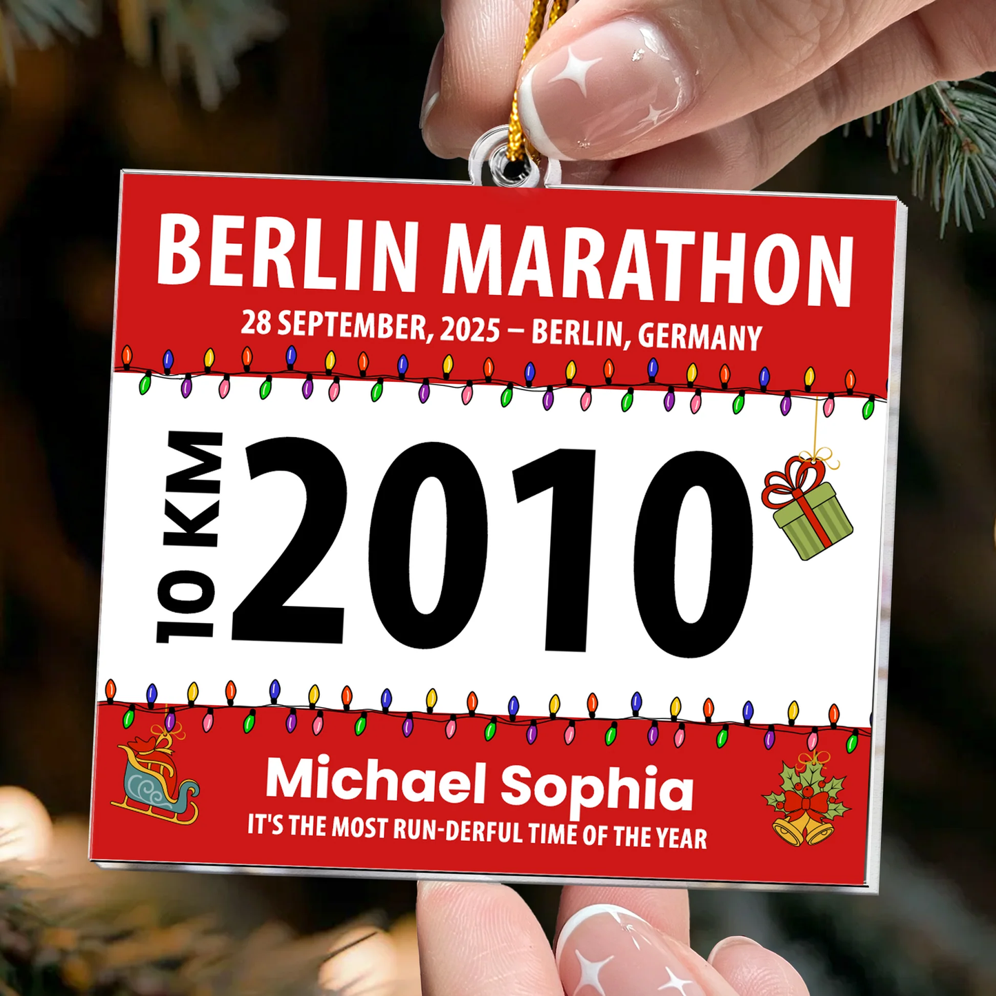 Runner Acrylic Ornament - Marathon Bib Style with Festive Lights, Easy to Hang, Creative Keepsake Gift for Athletes